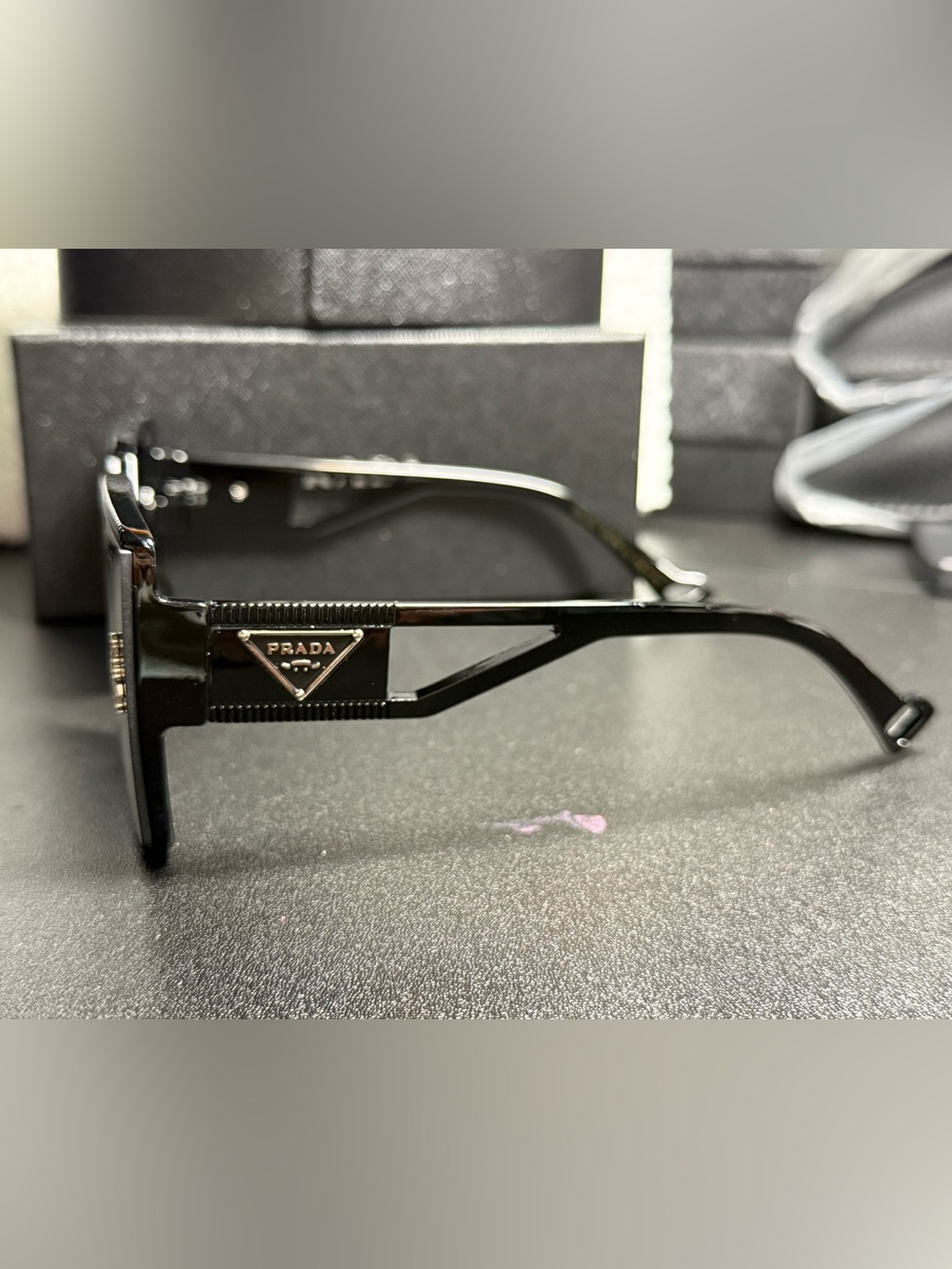 Prada Black Sunglasses with Gold Triangle Logo - Picture 2 of 4